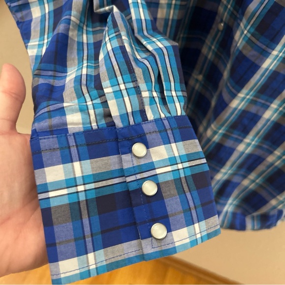Wrangler Mens Shirts Size XLT Blue Plaid Pearl Snap 2 Front Pockets Long Sleeves - Picture 6 of 14